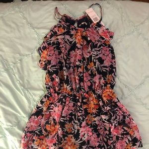 Navy blue and floral girls ruffle romper!!